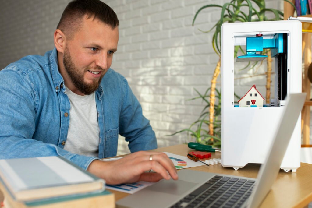 beginner practicing freelancing skills on laptop at home
