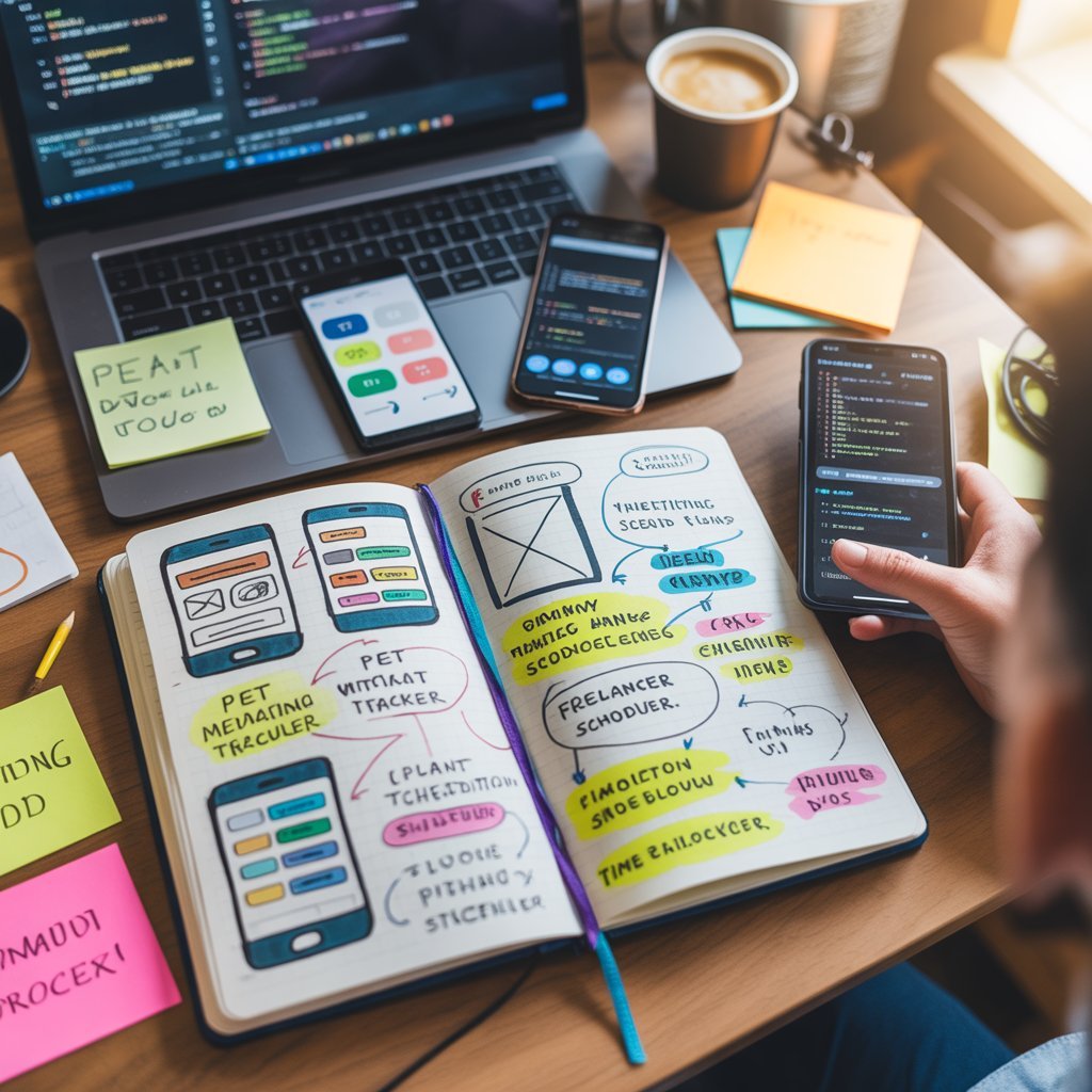 developing apps that solve niche problems brainstorming ideas on notebook